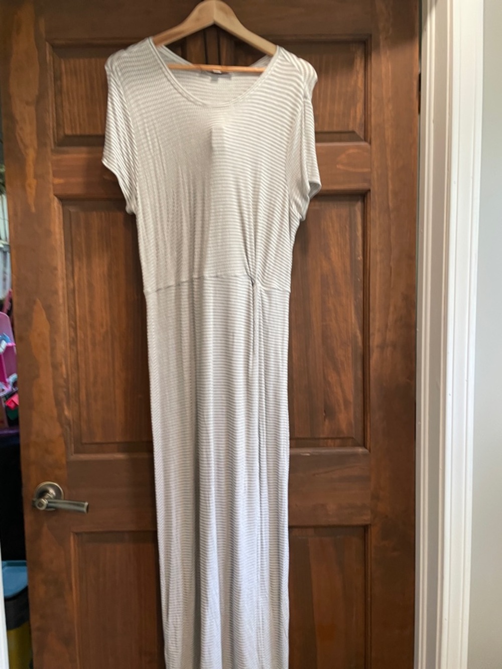 LOFT Light Gray & White Striped Maxi Dress